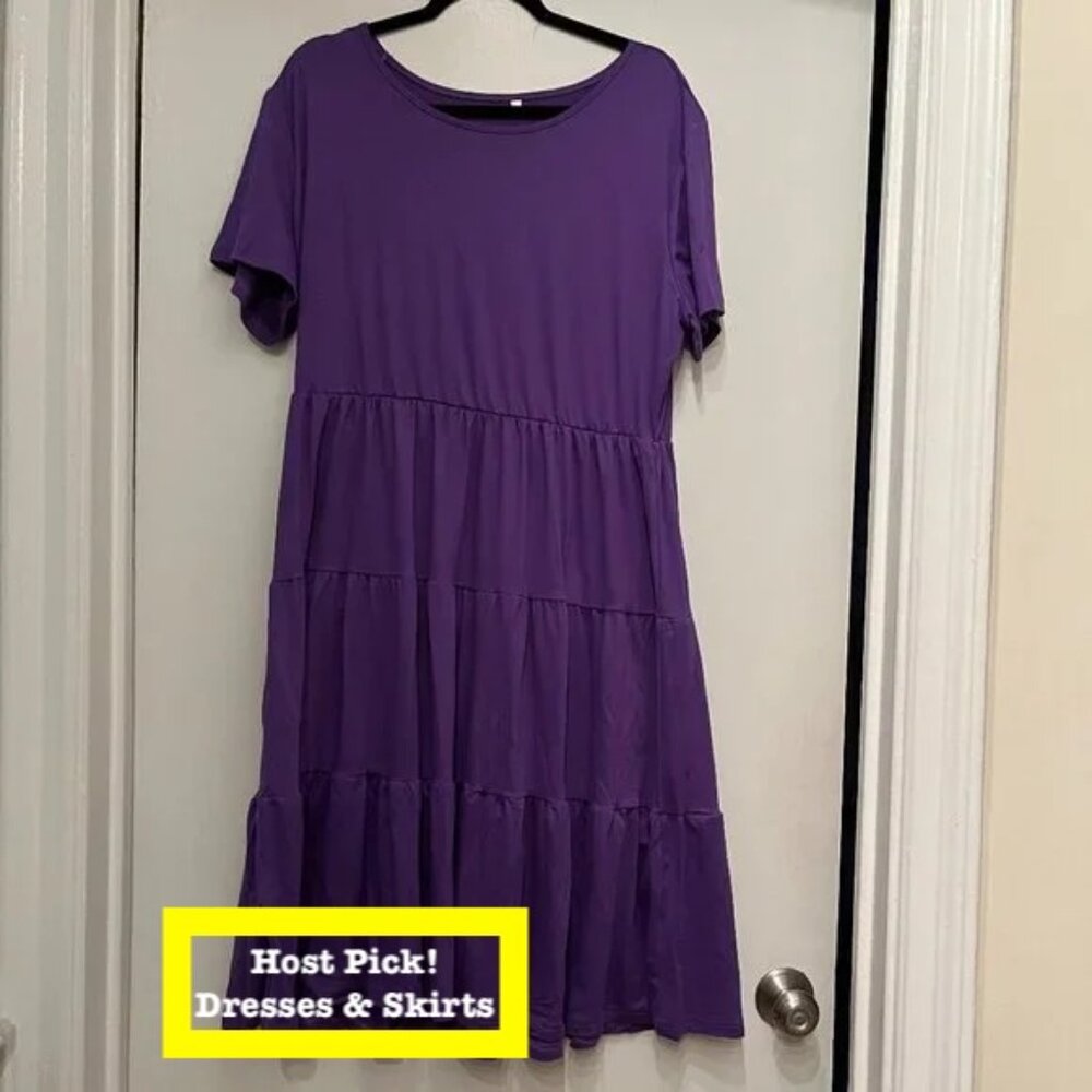 Purple Tiered Short Sleeve Midi Dress (Size‎ Unknown) (2XL) (NEW)
